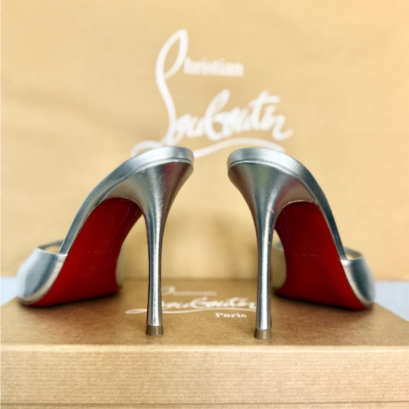 Christian Louboutin Metallic Silver Peep-Toe Heels - Picture 11 of 15
